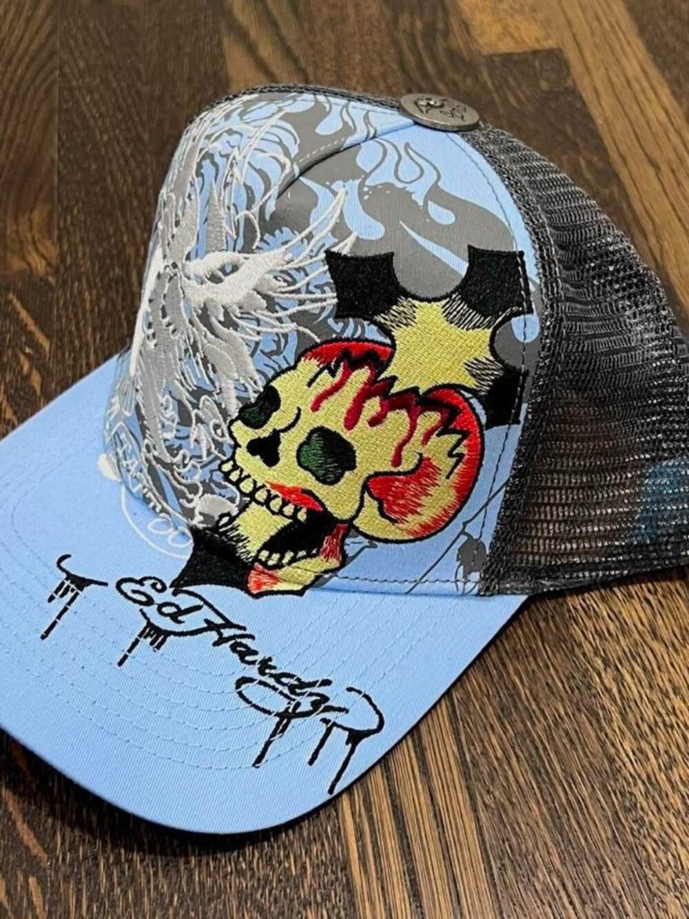 ed hardy baby blue blue skull cross hat